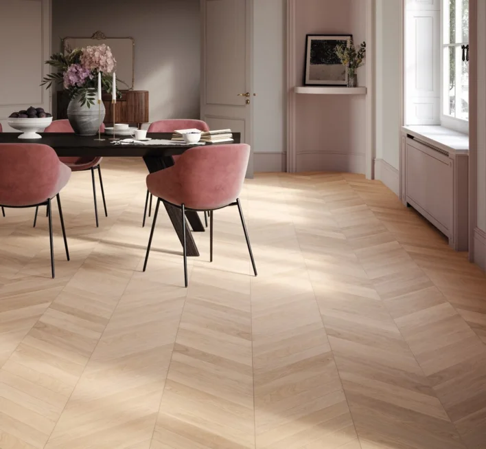 Parador Sillben Trendtime 10 - Chevron 45°, Ek vit matt lack