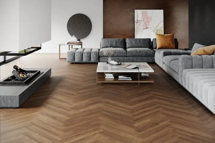 SPC vinyl klickgolv - Fiskben, Marrone Oak P6005