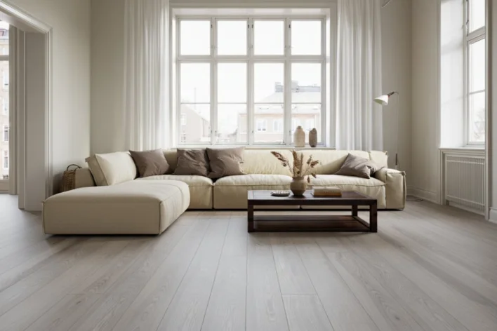 Plankgolv i Ask Rustic, Vit mattlack - RESTPARTI